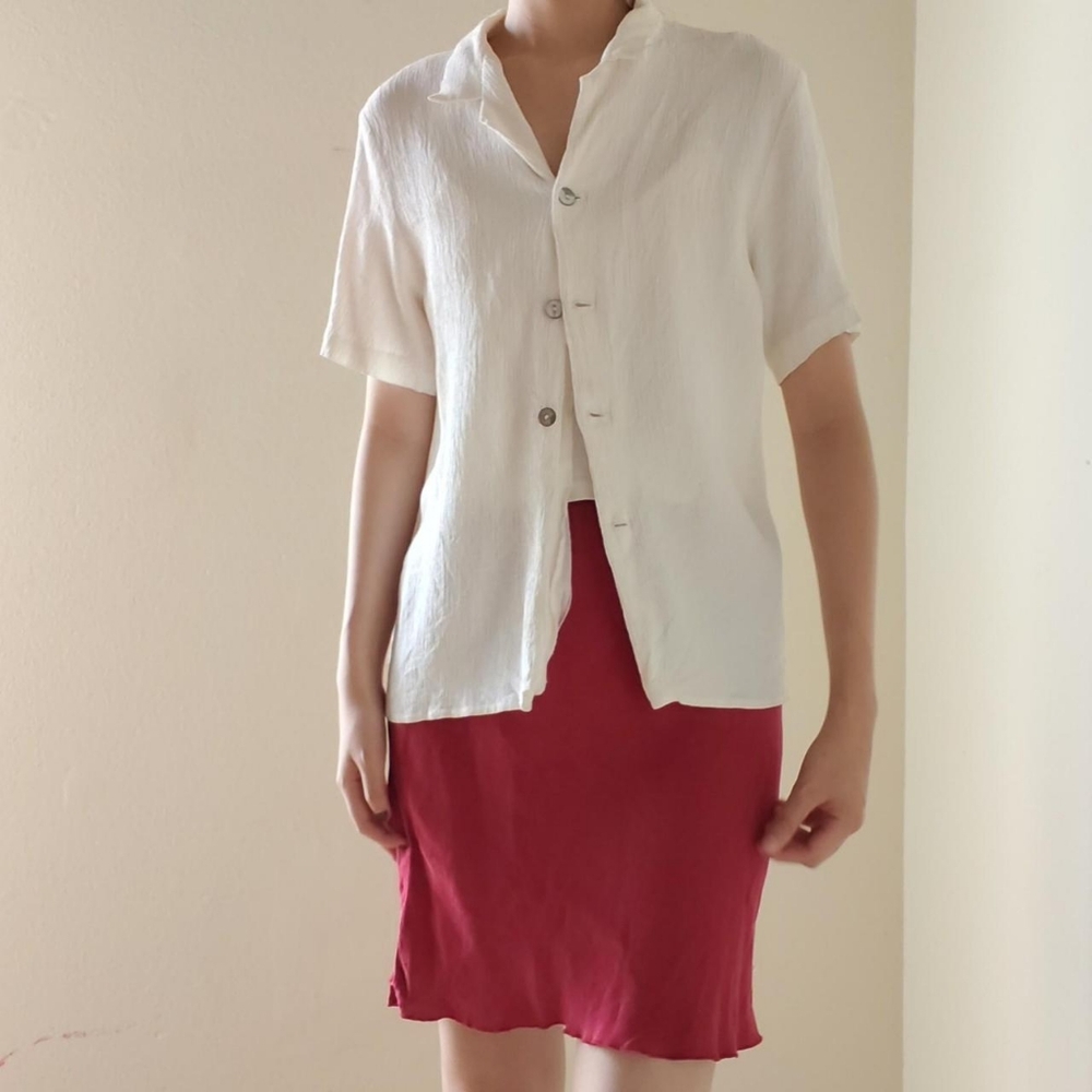 Crinkle short sleeve button up